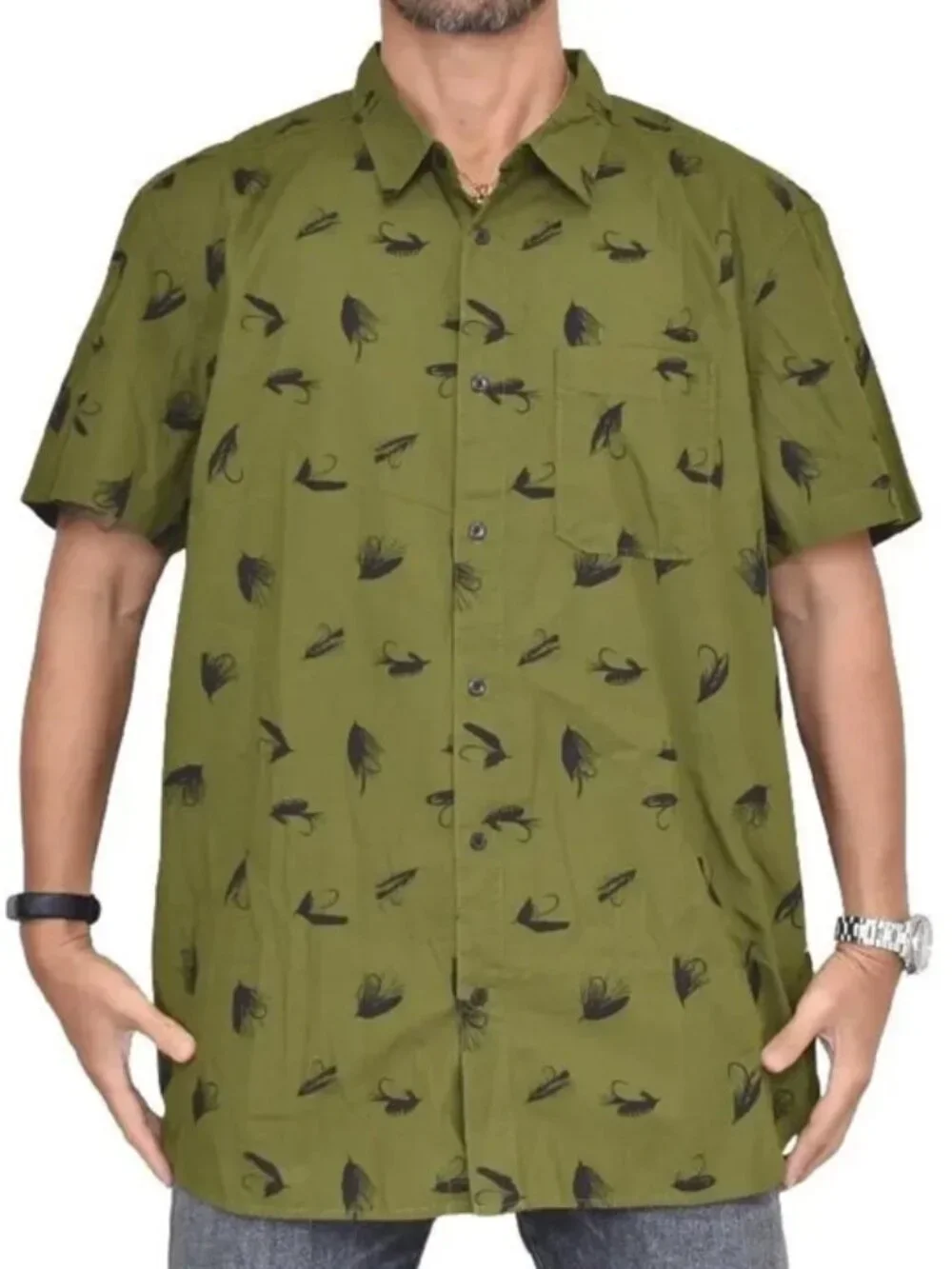 North Face | Men's Fly Fishing Lures Baytrail Pattern Shirt Olive Green S
